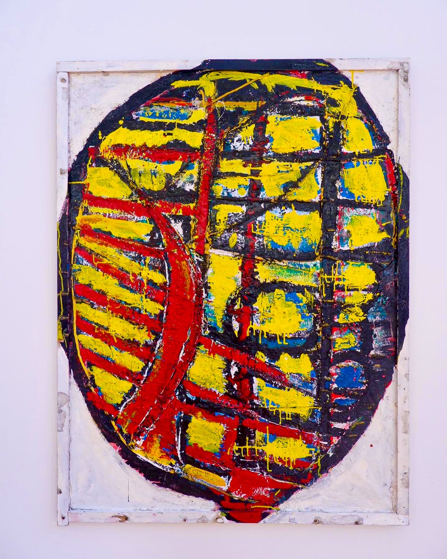 Abstract yellow, red and black painting